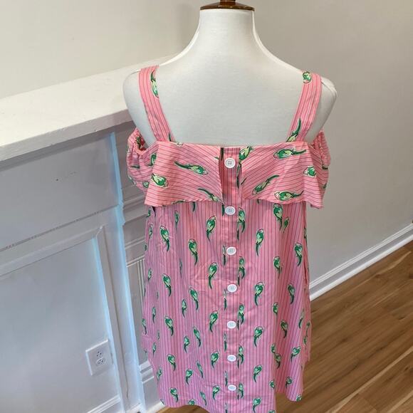 Crown & Ivy Medium Dress 100% Cotton Parrot Boho Resort Dress Preppy Button Back - Picture 6 of 16